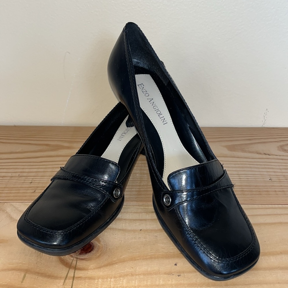 Enzo Angiolini Square Toe Low Heel Leather Pumps
